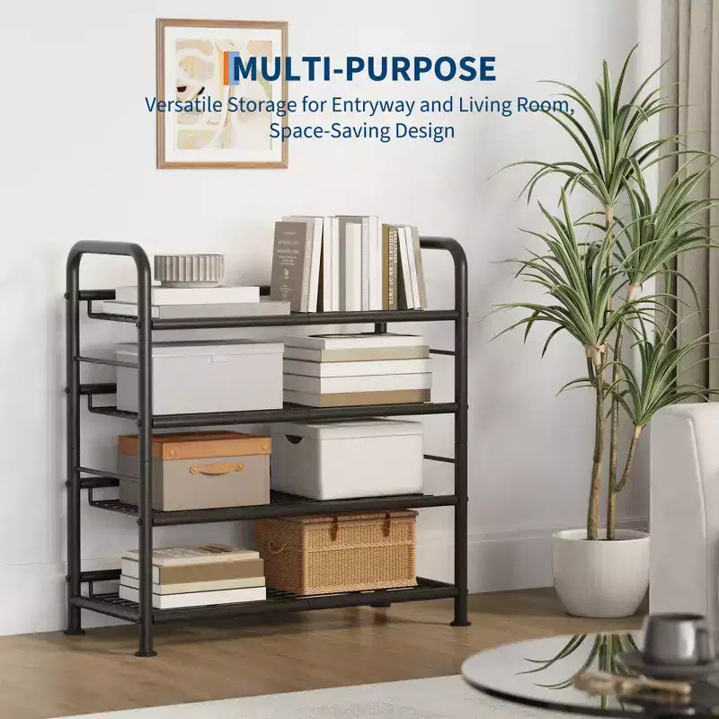 High-Capacity Slim Shoe Rack, Narrow Metal Frame Organizer with Adjustable Fabric Shelves for Entryway, Bedroom, Closet, and Small Spaces