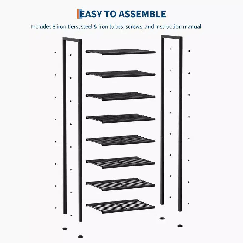 High-Capacity Slim Shoe Rack, Narrow Metal Frame Organizer with Adjustable Fabric Shelves for Entryway, Bedroom, Closet, and Small Spaces