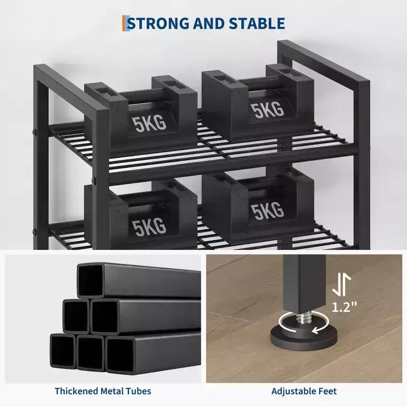 High-Capacity Slim Shoe Rack, Narrow Metal Frame Organizer with Adjustable Fabric Shelves for Entryway, Bedroom, Closet, and Small Spaces