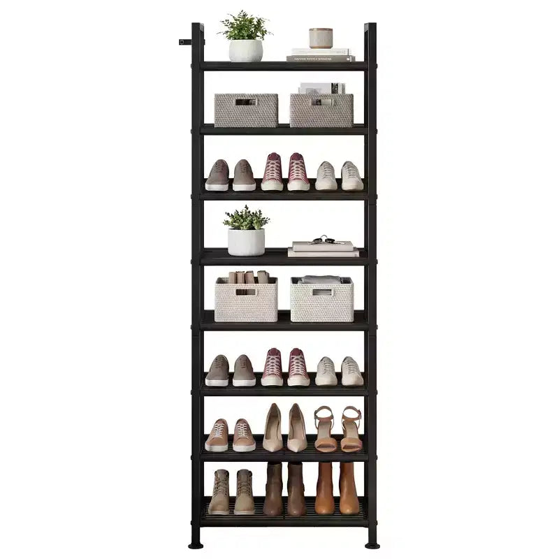 High-Capacity Slim Shoe Rack, Narrow Metal Frame Organizer with Adjustable Fabric Shelves for Entryway, Bedroom, Closet, and Small Spaces