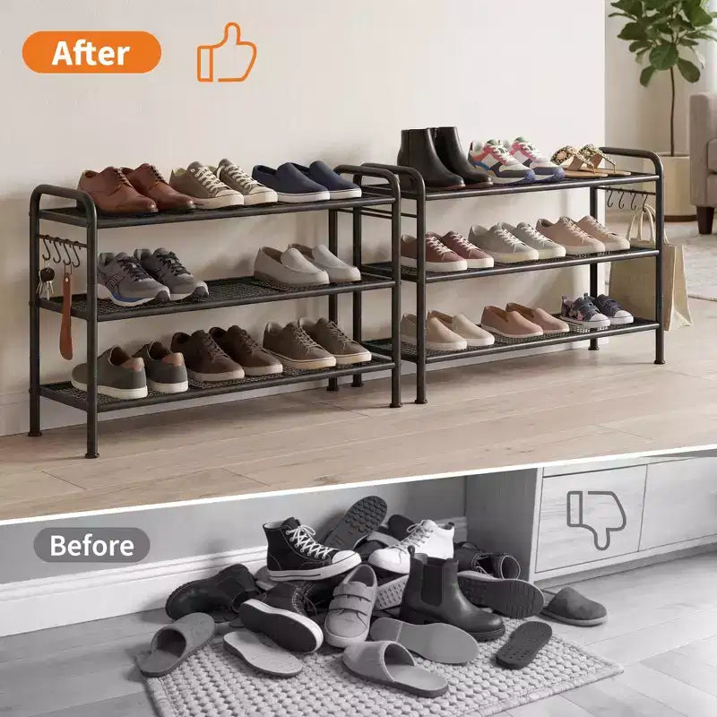 High-Capacity Slim Shoe Rack, Narrow Metal Frame Organizer with Adjustable Fabric Shelves for Entryway, Bedroom, Closet, and Small Spaces