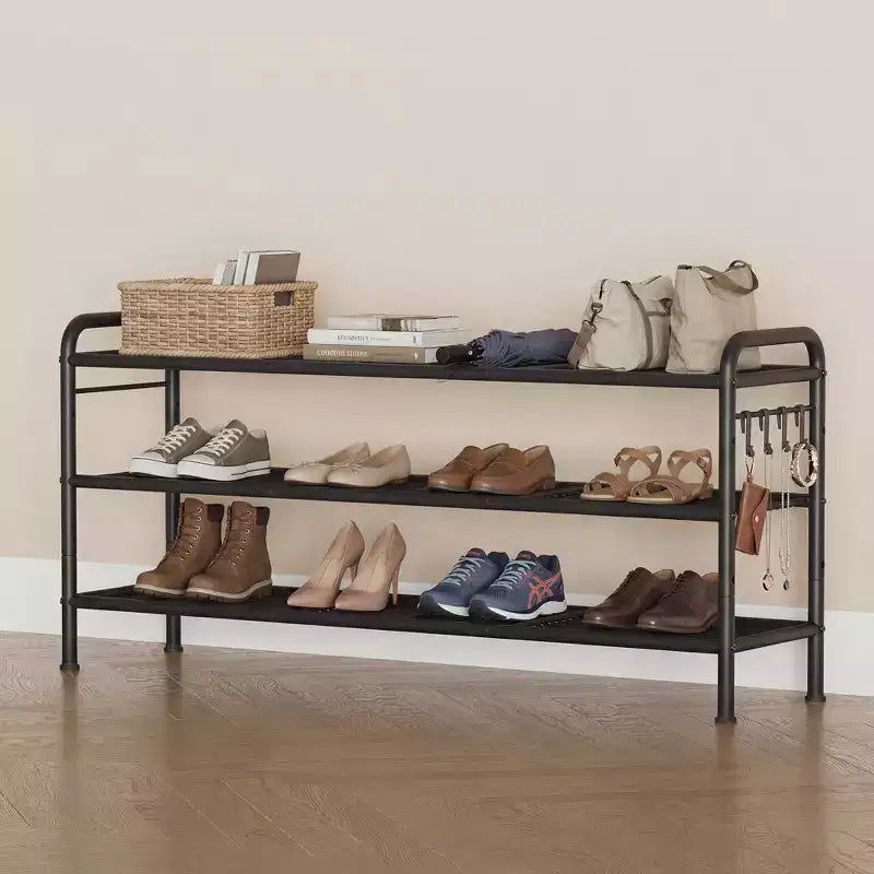 High-Capacity Slim Shoe Rack, Narrow Metal Frame Organizer with Adjustable Fabric Shelves for Entryway, Bedroom, Closet, and Small Spaces