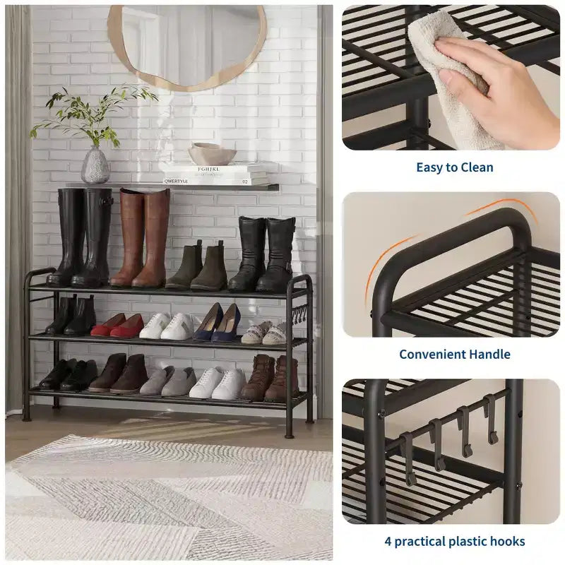 High-Capacity Slim Shoe Rack, Narrow Metal Frame Organizer with Adjustable Fabric Shelves for Entryway, Bedroom, Closet, and Small Spaces
