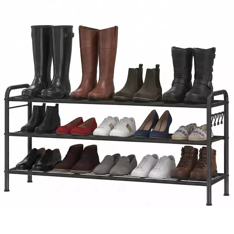 High-Capacity Slim Shoe Rack, Narrow Metal Frame Organizer with Adjustable Fabric Shelves for Entryway, Bedroom, Closet, and Small Spaces