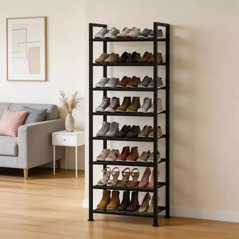 High-Capacity Slim Shoe Rack, Narrow Metal Frame Organizer with Adjustable Fabric Shelves for Entryway, Bedroom, Closet, and Small Spaces