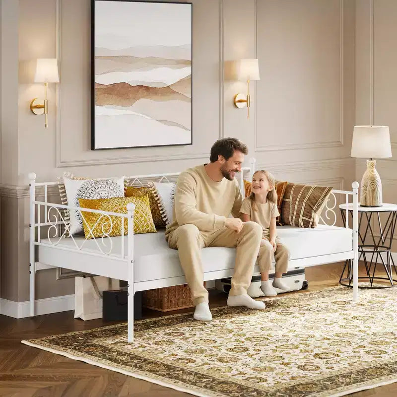 Twin Metal Sofa Bed w/ Heart-Shaped Headboard, Sturdy Daybed Frame for Kids Bedroom & Guest Room, Heavy Duty Slats, No Box Spring Needed