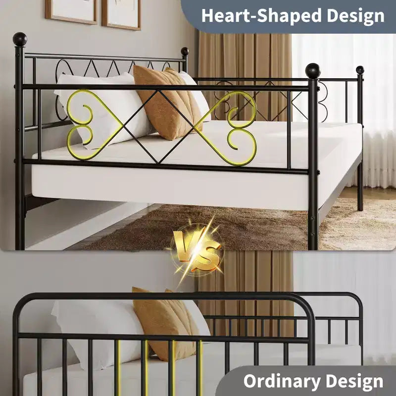 Twin Metal Sofa Bed w/ Heart-Shaped Headboard, Sturdy Daybed Frame for Kids Bedroom & Guest Room, Heavy Duty Slats, No Box Spring Needed