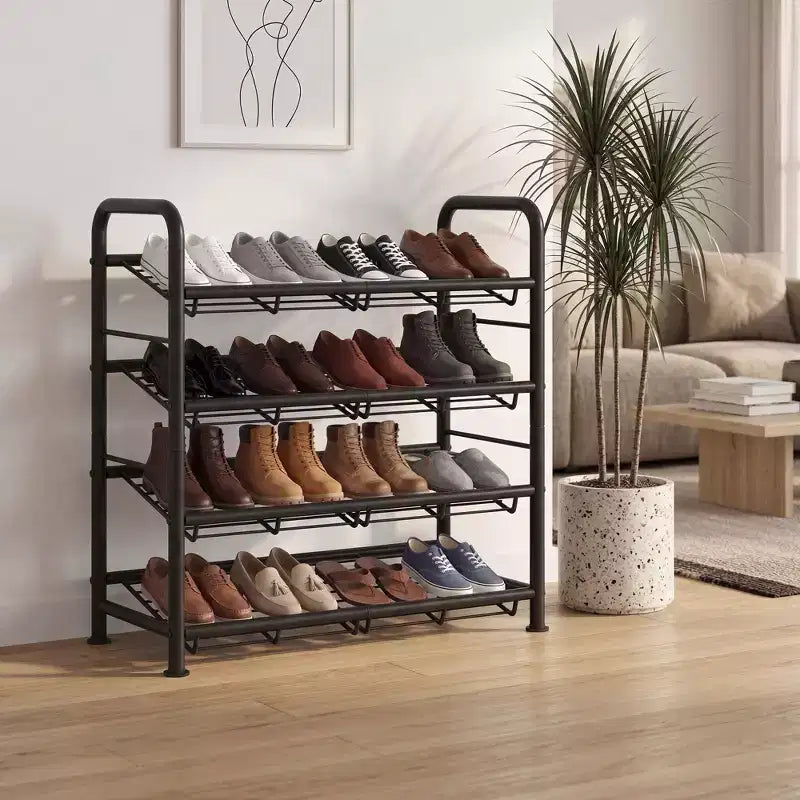 Shoe Rack, Slim Shoe Storage Organizer with Metal Frame & Non-Woven Fabric Shelves, Adjustable Design for Entryway, Bedroom