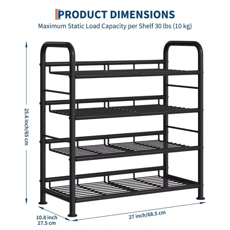 Shoe Rack, Slim Shoe Storage Organizer with Metal Frame & Non-Woven Fabric Shelves, Adjustable Design for Entryway, Bedroom