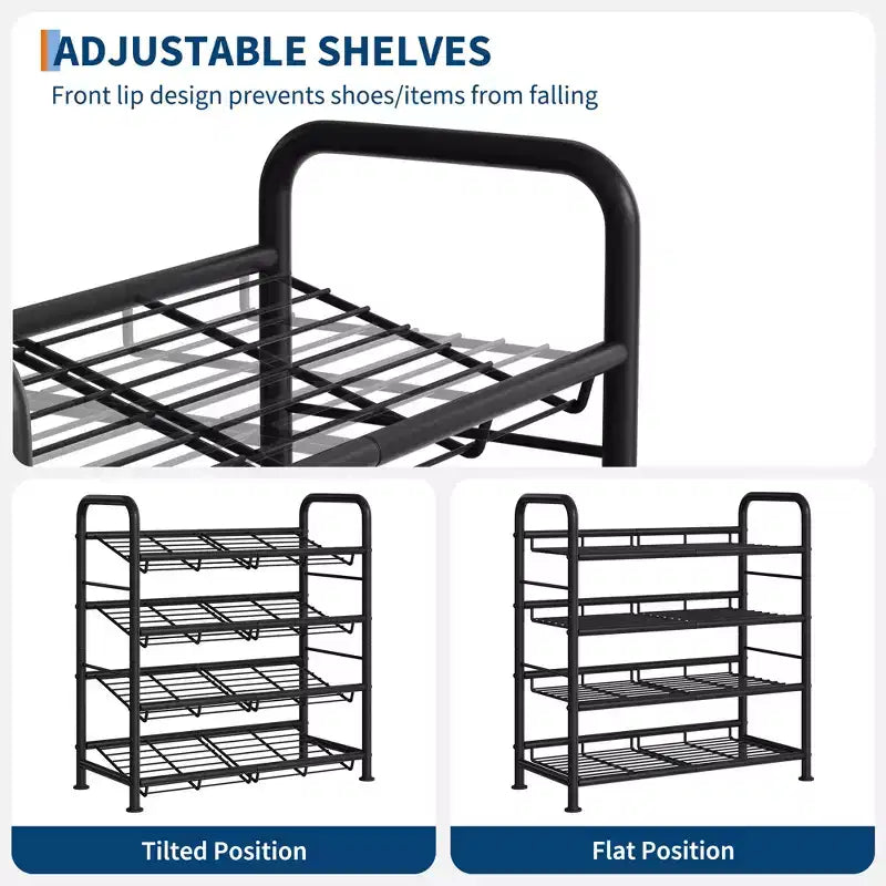 Shoe Rack, Slim Shoe Storage Organizer with Metal Frame & Non-Woven Fabric Shelves, Adjustable Design for Entryway, Bedroom