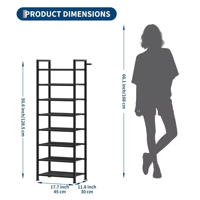 Shoe Rack, Slim Shoe Storage Organizer with Metal Frame & Non-Woven Fabric Shelves, Adjustable Design for Entryway, Bedroom