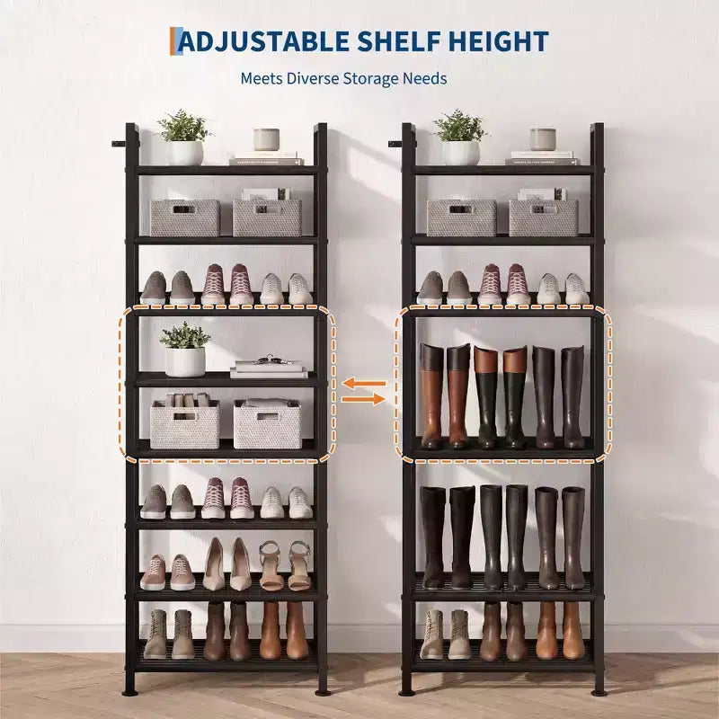 Shoe Rack, Slim Shoe Storage Organizer with Metal Frame & Non-Woven Fabric Shelves, Adjustable Design for Entryway, Bedroom