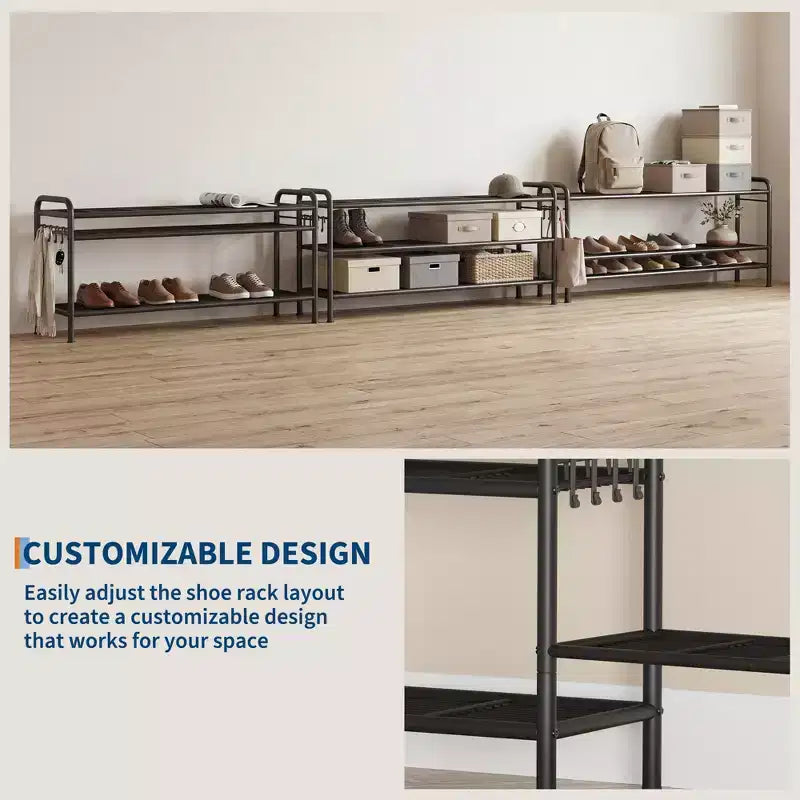 Shoe Rack, Slim Shoe Storage Organizer with Metal Frame & Non-Woven Fabric Shelves, Adjustable Design for Entryway, Bedroom