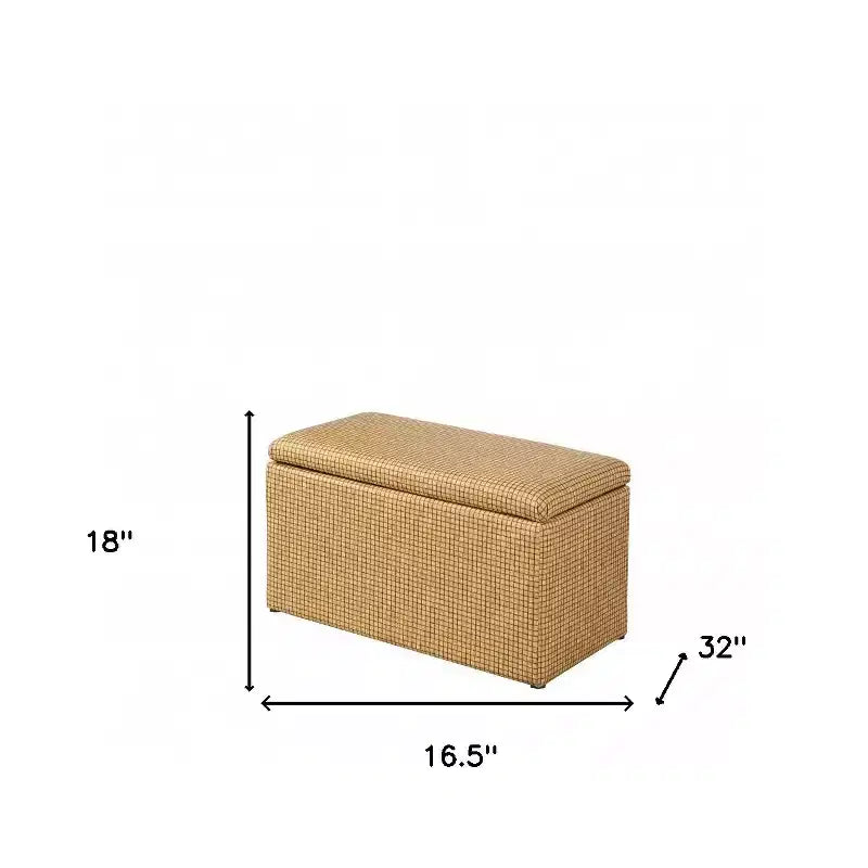 HomeRoots 17 Yellow and Brown Upholstered Faux Leather Bench with Flip top