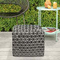 Wallis Square Woven PET Polyester Pouf Black/White - WyndenHall: Durable Indoor/Outdoor Seating, UV Resistant
