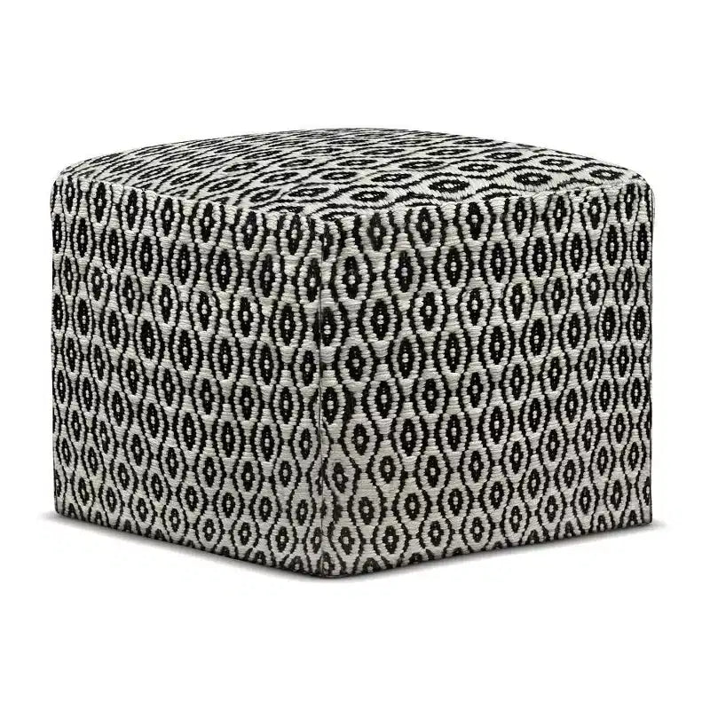 Wallis Square Woven PET Polyester Pouf Black/White - WyndenHall: Durable Indoor/Outdoor Seating, UV Resistant