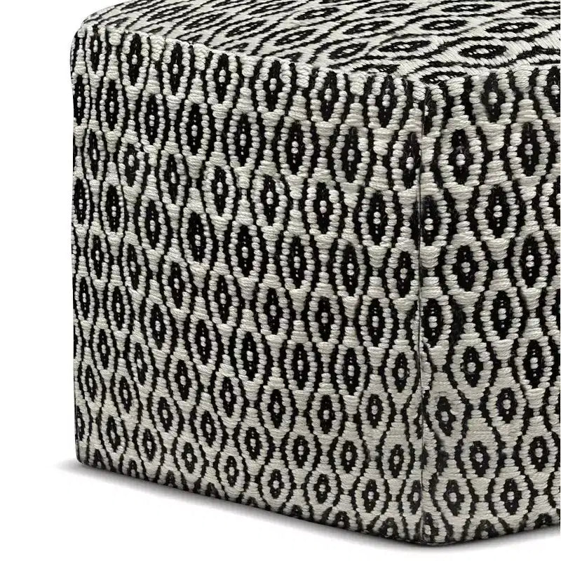 Wallis Square Woven PET Polyester Pouf Black/White - WyndenHall: Durable Indoor/Outdoor Seating, UV Resistant