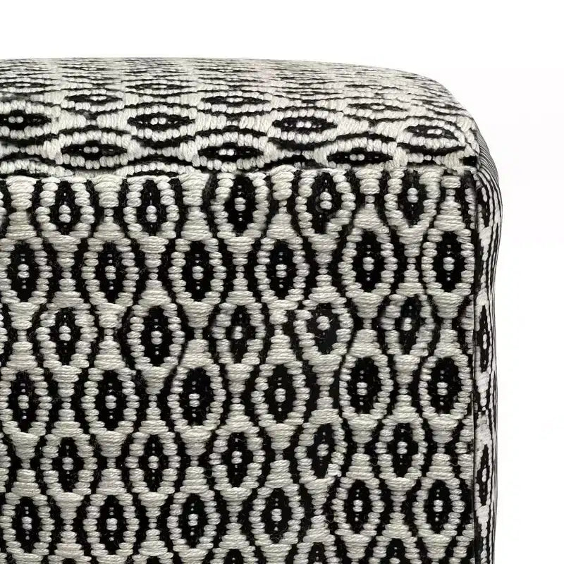 Wallis Square Woven PET Polyester Pouf Black/White - WyndenHall: Durable Indoor/Outdoor Seating, UV Resistant