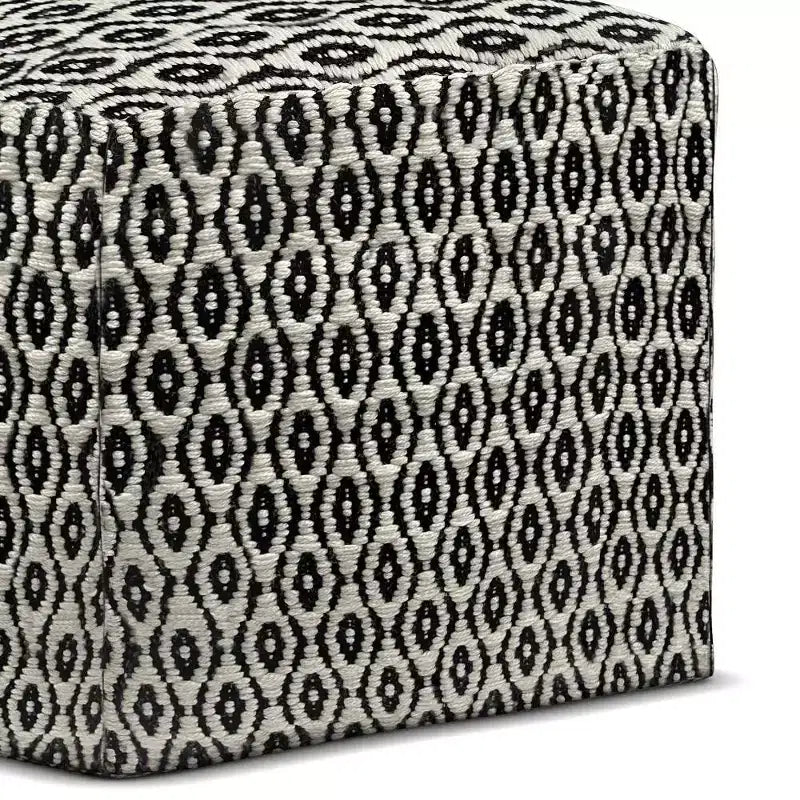 Wallis Square Woven PET Polyester Pouf Black/White - WyndenHall: Durable Indoor/Outdoor Seating, UV Resistant