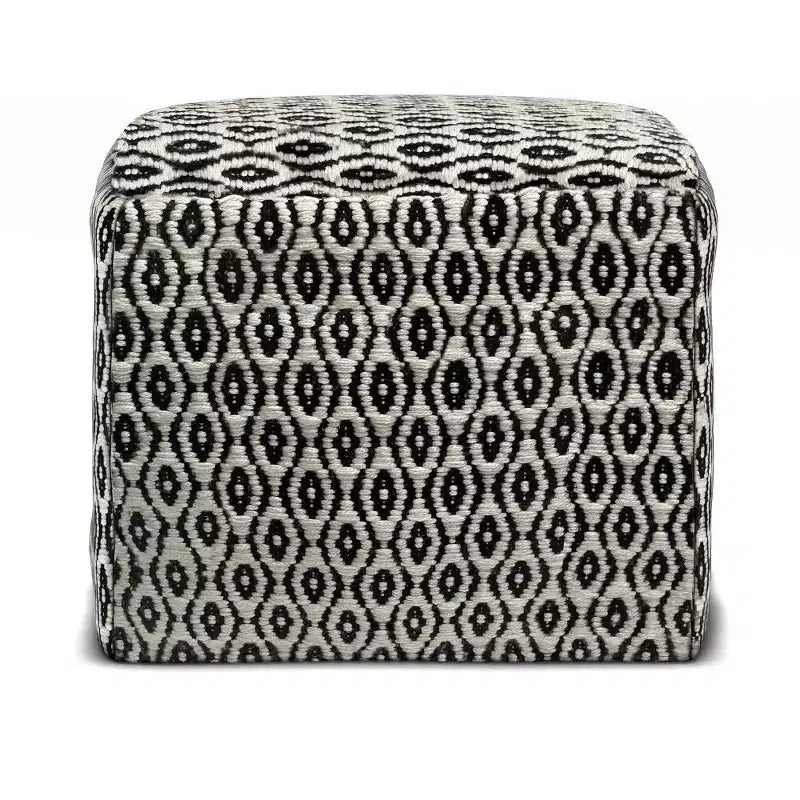 Wallis Square Woven PET Polyester Pouf Black/White - WyndenHall: Durable Indoor/Outdoor Seating, UV Resistant