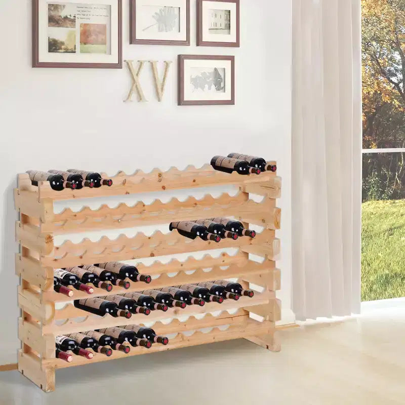 HOMCOM Stackable Wine Rack, Modular Storage Shelves, 72-Bottle Holder, Freestanding Display Rack for Kitchen, Pantry, Cellar, Natural