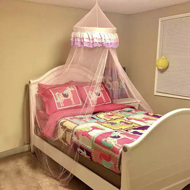 Costway Elegant Lace Bed Mosquito Netting Mesh Canopy Princess Round Dome Bedding Net