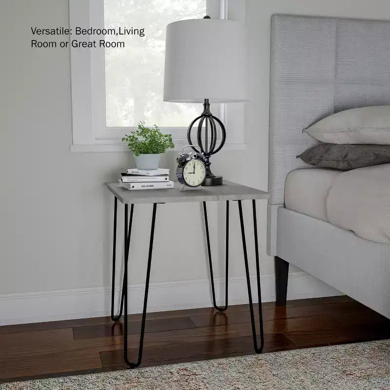 Hastings Home Modern Industrial End Table With Hairpin Legs, Gray/Black