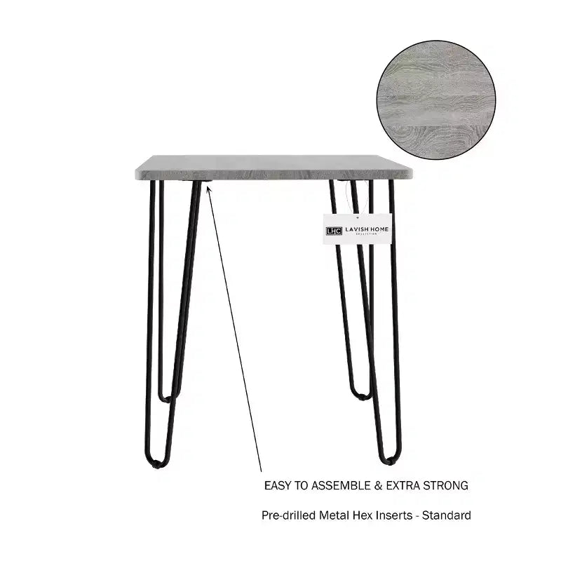 Hastings Home Modern Industrial End Table With Hairpin Legs, Gray/Black