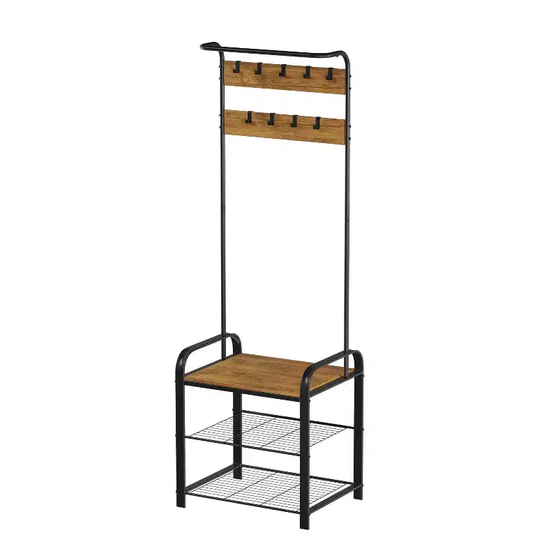 Hastings Home Entryway Bench with Coat Rack, Seat, Hooks, and Shoe Storage, Brown