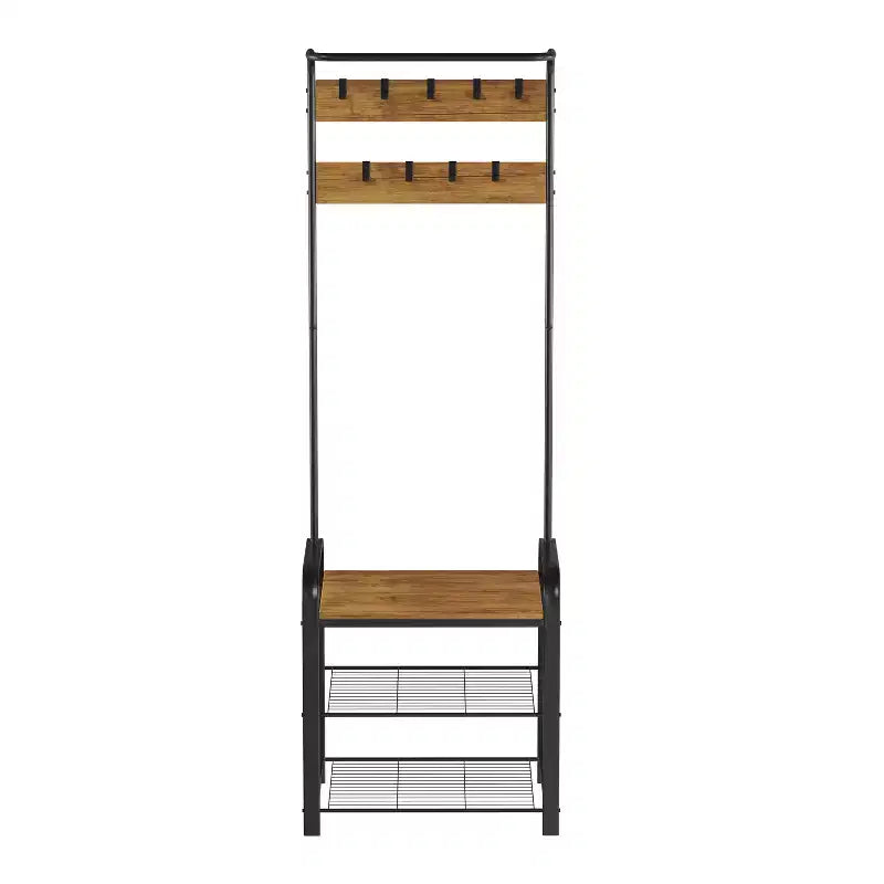 Hastings Home Entryway Bench with Coat Rack, Seat, Hooks, and Shoe Storage, Brown