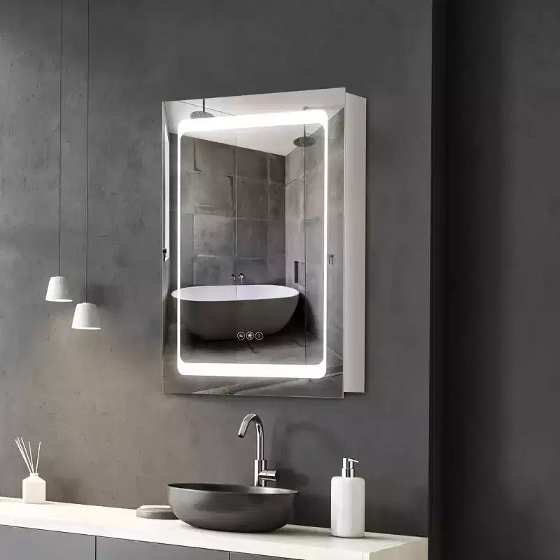 kleankin LED Lighted Medicine Cabinet with Mirror, Wall-Mounted Plug-In Bathroom Organizer with 3 Storage Shelves