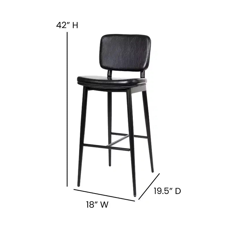 Merrick Lane Faux Leather Barstools Contemporary Metal Frame Stools with Integrated Footrest - Set of 2