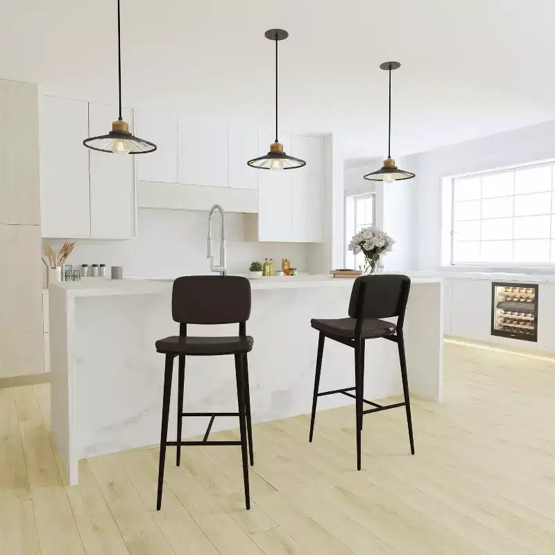 Merrick Lane Faux Leather Barstools Contemporary Metal Frame Stools with Integrated Footrest - Set of 2