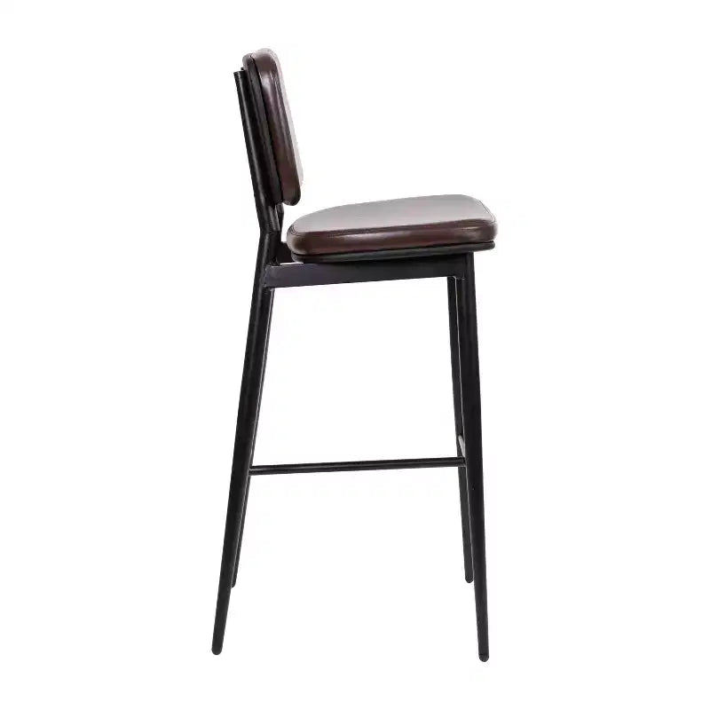 Merrick Lane Faux Leather Barstools Contemporary Metal Frame Stools with Integrated Footrest - Set of 2