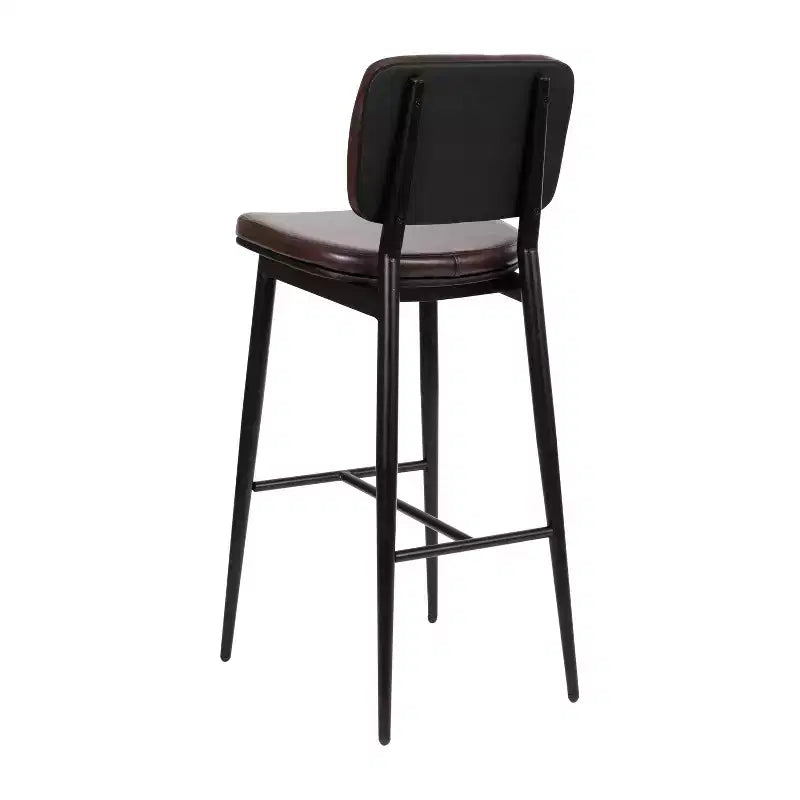 Merrick Lane Faux Leather Barstools Contemporary Metal Frame Stools with Integrated Footrest - Set of 2