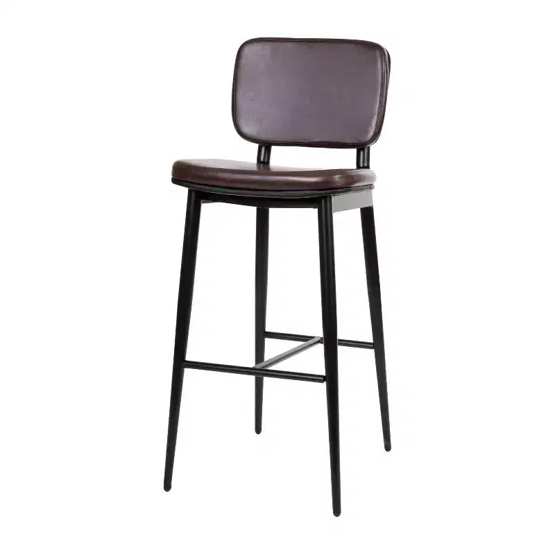 Merrick Lane Faux Leather Barstools Contemporary Metal Frame Stools with Integrated Footrest - Set of 2