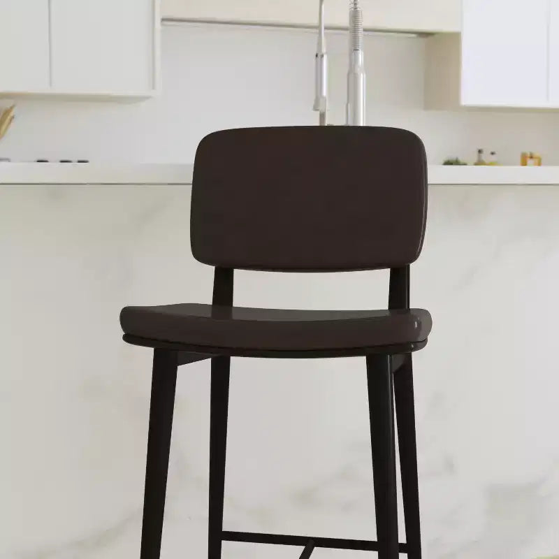 Merrick Lane Faux Leather Barstools Contemporary Metal Frame Stools with Integrated Footrest - Set of 2