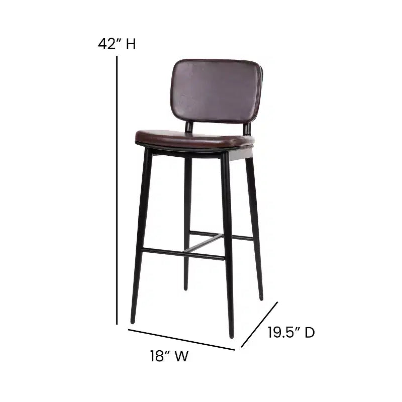 Merrick Lane Faux Leather Barstools Contemporary Metal Frame Stools with Integrated Footrest - Set of 2