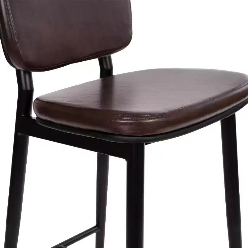 Merrick Lane Faux Leather Barstools Contemporary Metal Frame Stools with Integrated Footrest - Set of 2