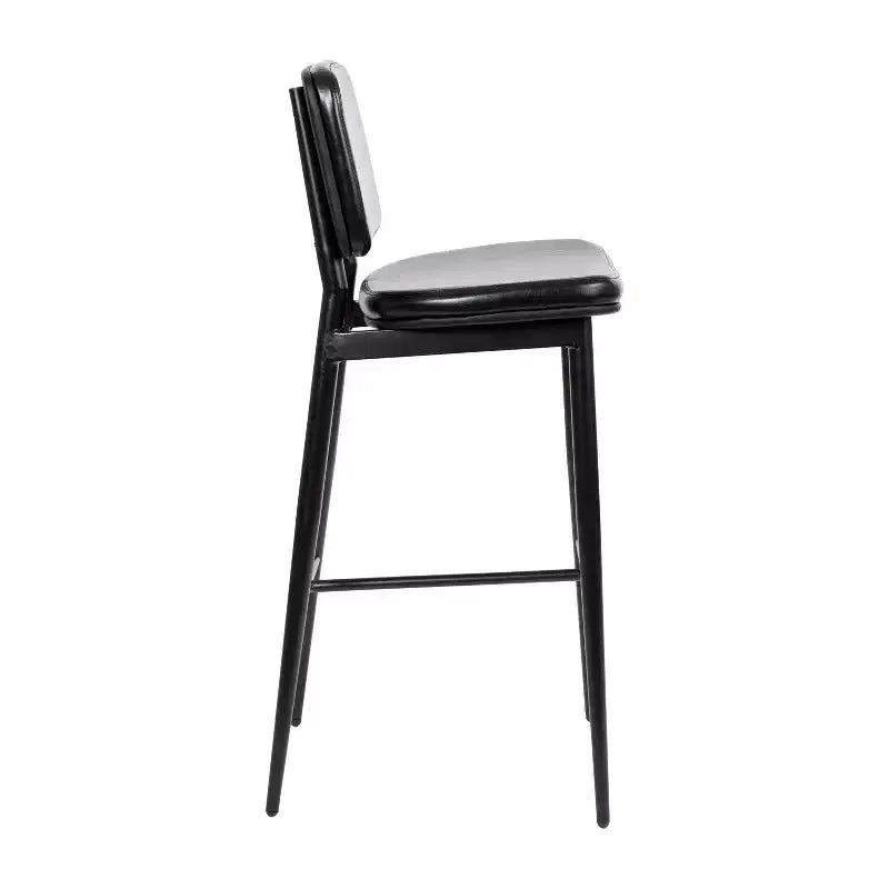 Merrick Lane Faux Leather Barstools Contemporary Metal Frame Stools with Integrated Footrest - Set of 2