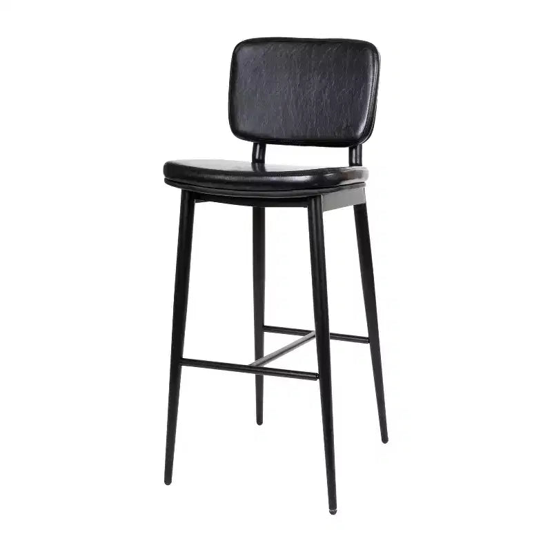 Merrick Lane Faux Leather Barstools Contemporary Metal Frame Stools with Integrated Footrest - Set of 2