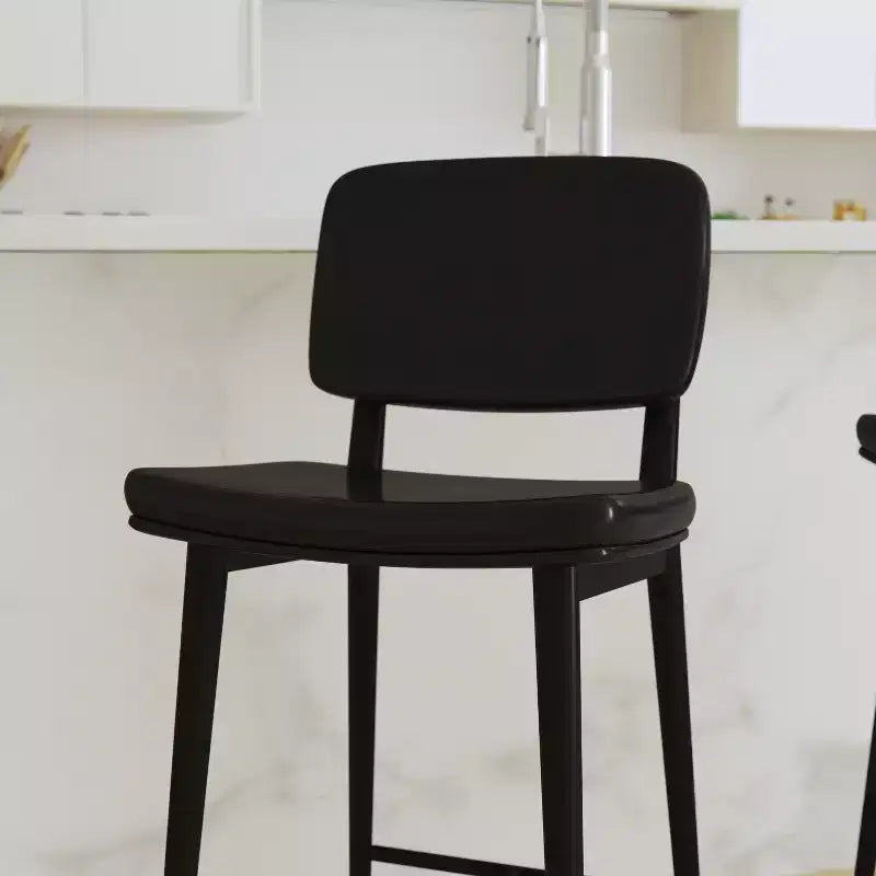 Merrick Lane Faux Leather Barstools Contemporary Metal Frame Stools with Integrated Footrest - Set of 2