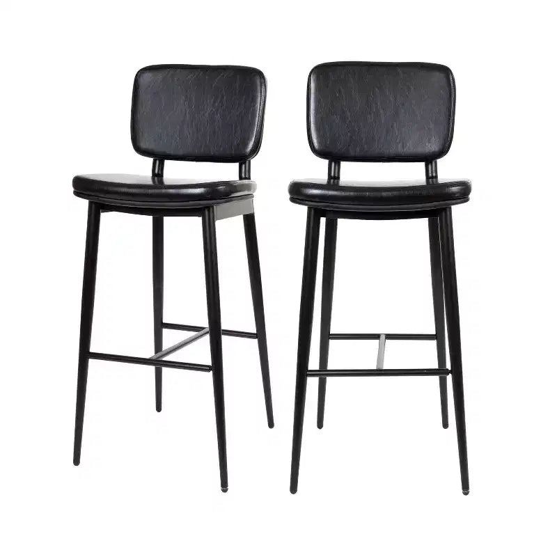 Merrick Lane Faux Leather Barstools Contemporary Metal Frame Stools with Integrated Footrest - Set of 2