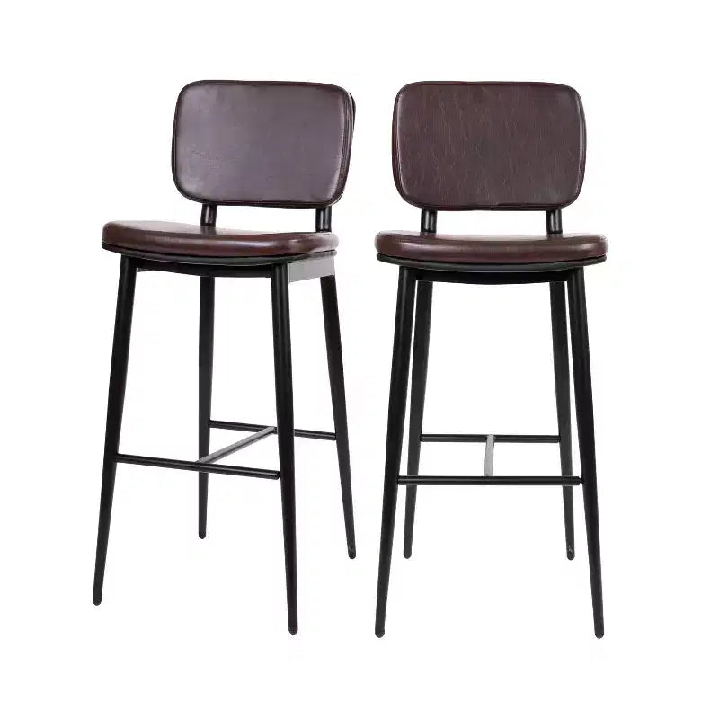 Merrick Lane Faux Leather Barstools Contemporary Metal Frame Stools with Integrated Footrest - Set of 2