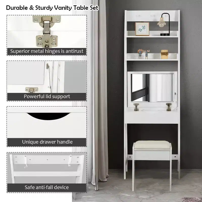 Costway Vanity Set Makeup Dressing Table w/Flip Top Mirror Hooks Shelves