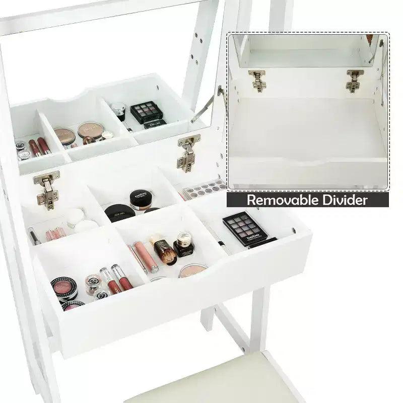 Costway Vanity Set Makeup Dressing Table w/Flip Top Mirror Hooks Shelves