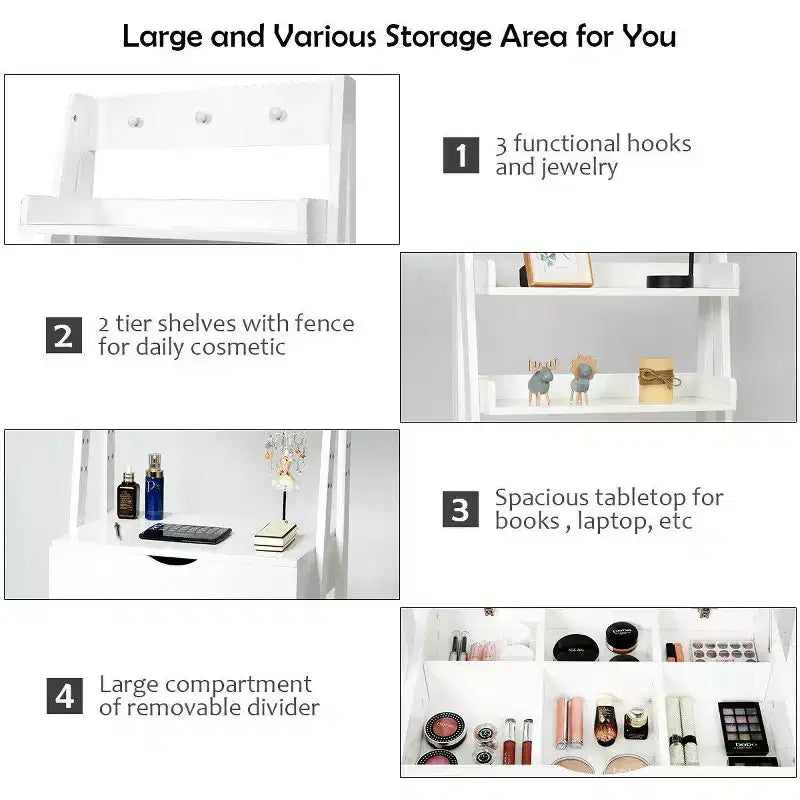 Costway Vanity Set Makeup Dressing Table w/Flip Top Mirror Hooks Shelves